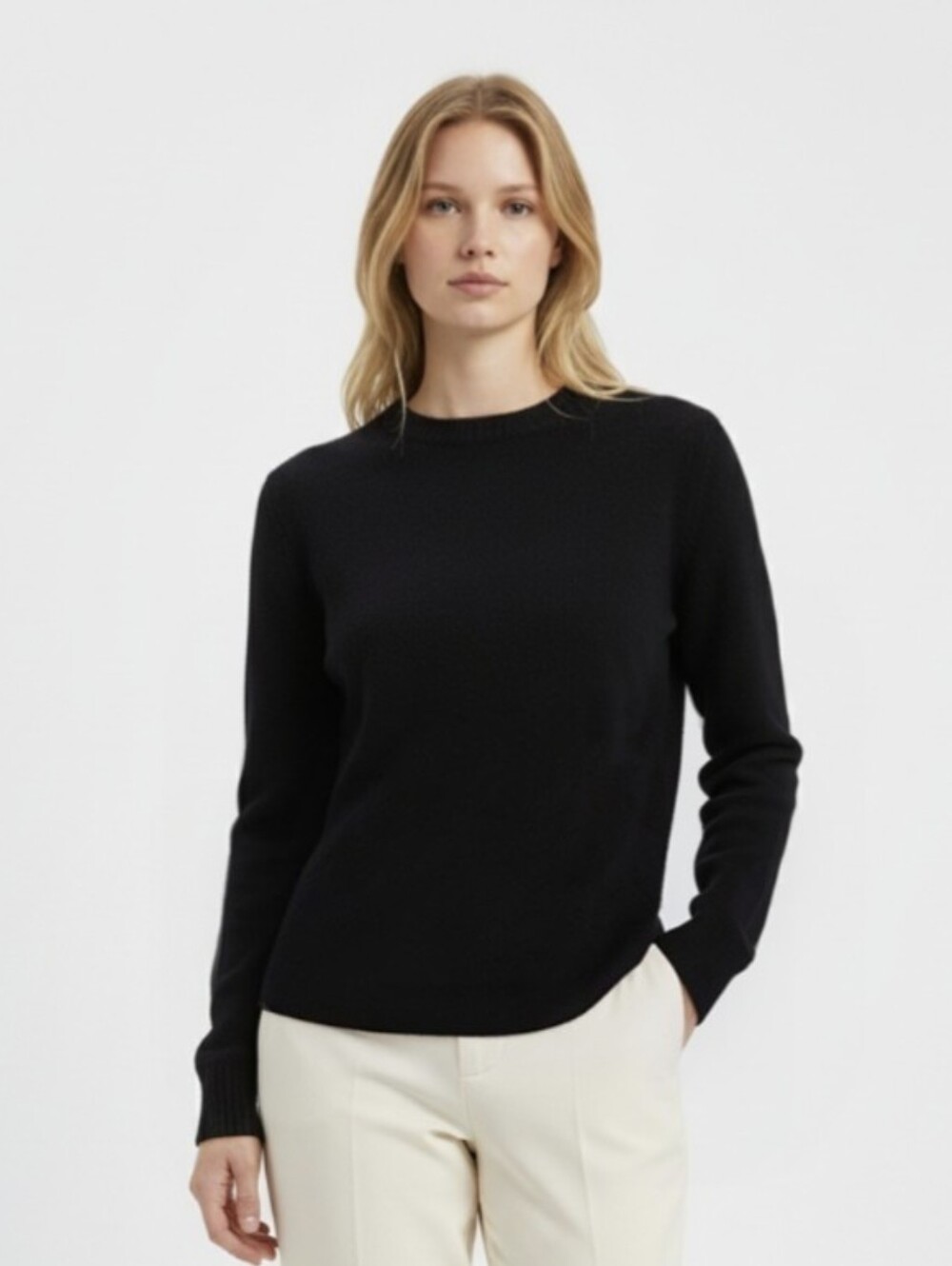 HALOGEN! LUXE BLACK 100% CASHMERE! ROUND NECK, DROPPED TAIL SWEATER! SZ XS